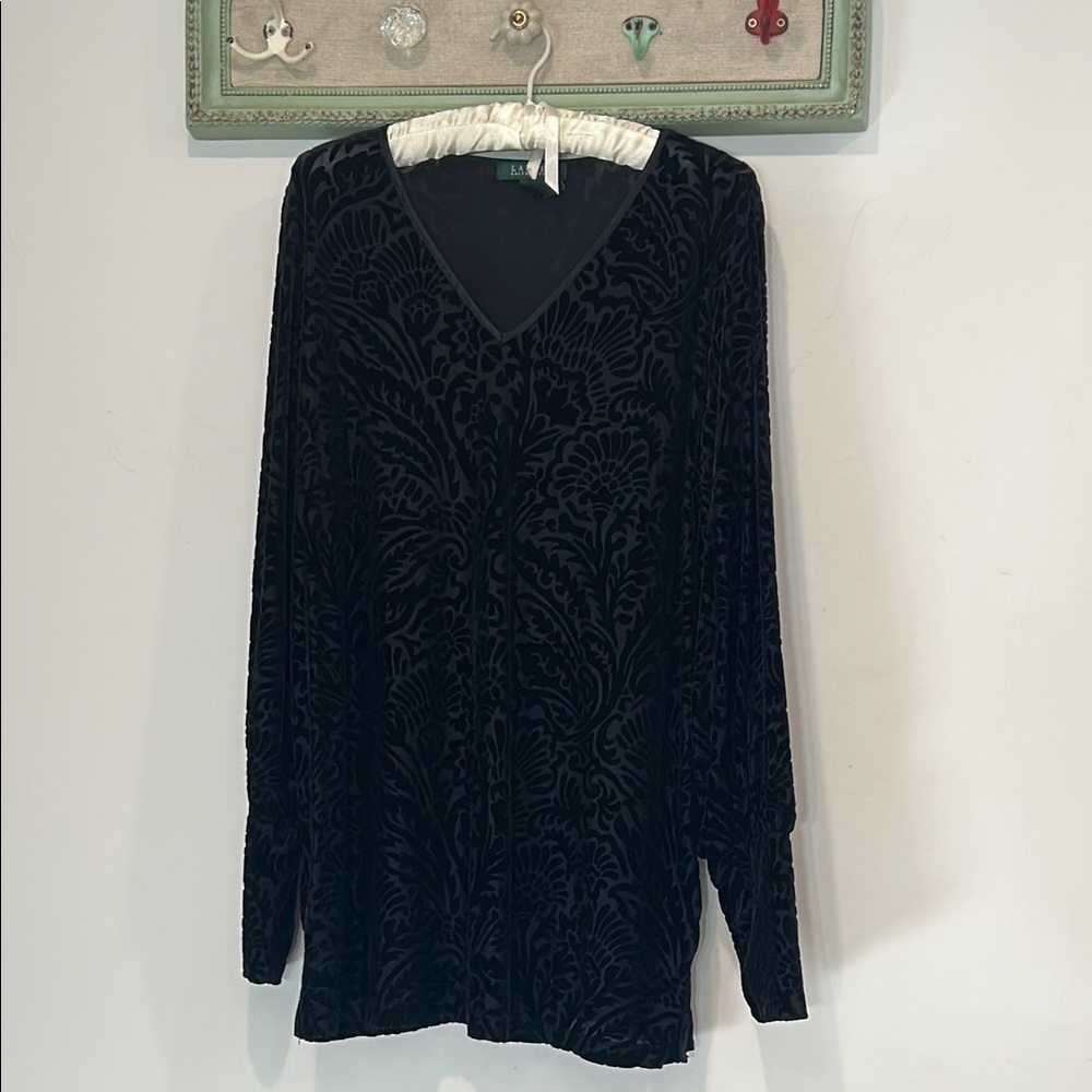 Ralph Lauren Black Velvet Tunic Top Long Sleeve v neck plus size 1X women’s